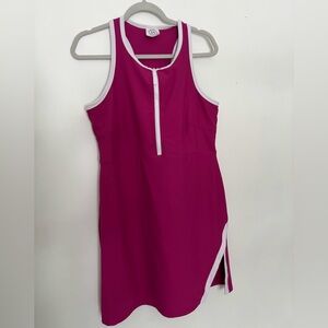 Magenta Asymmetrical Tank Dress with White Trim